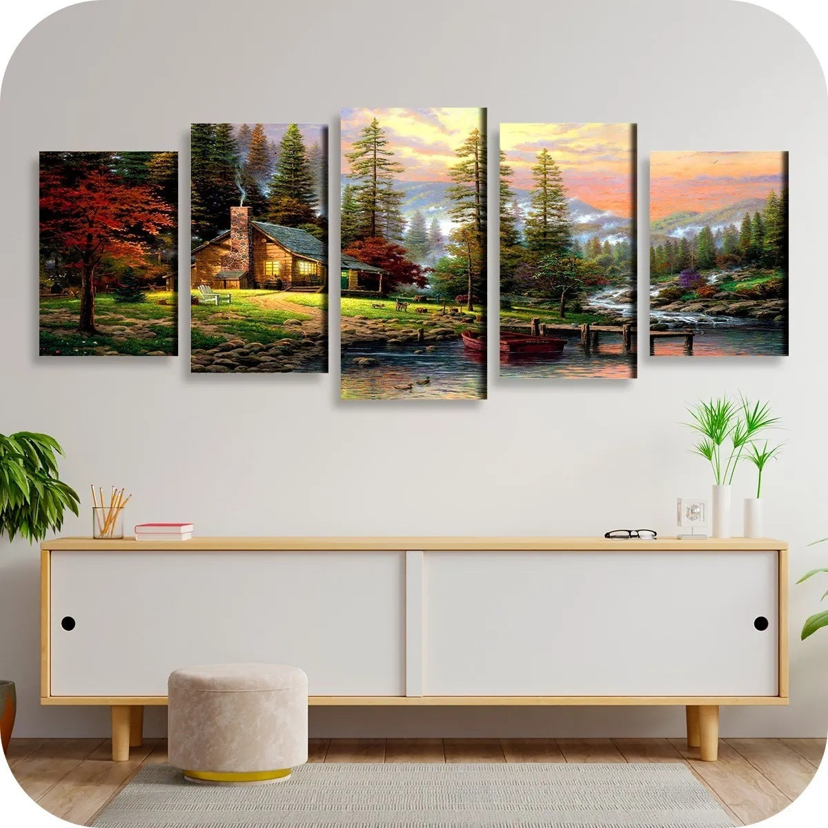 Cuadro Pintura Patagonia Cabaña Bosque Muelle Rio Paisaje + ENVIO GRATIS
