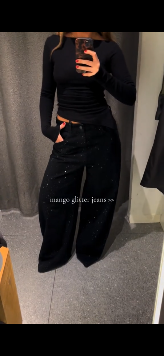 Pantalon Jean Negro Brillante ( Semi Ancho )