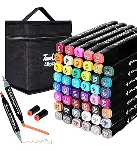 SET DE 48 MARCADORES VIRALES DOBLE PUNTA + ESTUCHE + ENVIO GRATIS