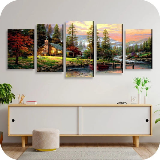 Cuadro Pintura Patagonia Cabaña Bosque Muelle Rio Paisaje + ENVIO GRATIS