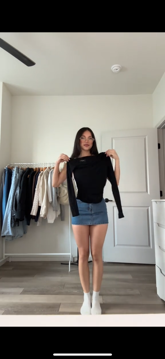 Blusa Ajustada Negra + falda Jean Clasic ( Sexy Casual ) Tela de calidad