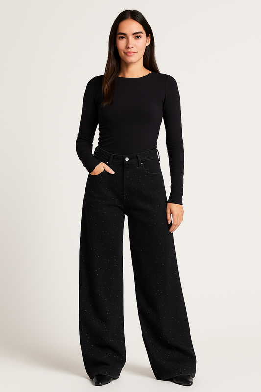 Pantalon Jean Negro Brillante ( Semi Ancho )